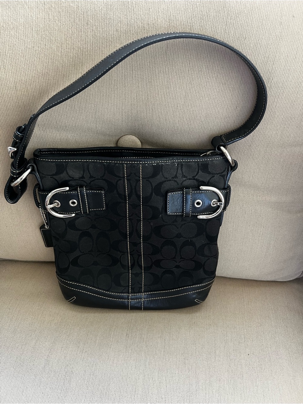 Coach Black Leather Crossbody Bag with Silver Hardware